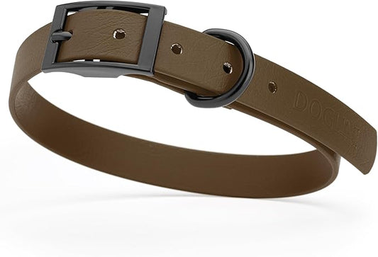 Dogline Biothane Waterproof Dog Collar Strong Coated Nylon Webbing with Black Hardware Odor- Proof for Easy Care Easy to Clean High Performance Fits Small Medium or Large Dogs, Dark Chocolate Brown-PawvioPets