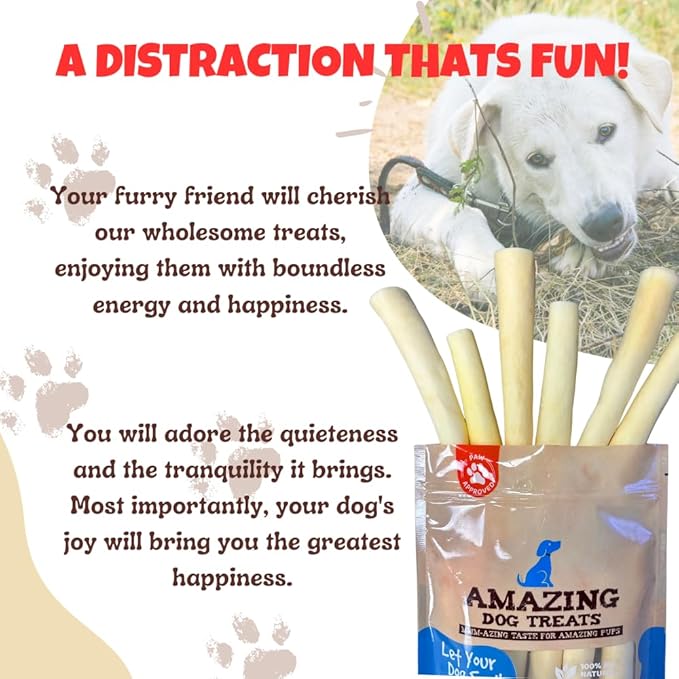 Amazing Dog Treats - 6 Inch Cow Tail Dog Chew- Thick - (20 Pcs/Pack) - Premium Quality - Sourced from Grass Fed Cattle - Long Lasting Dog Chew- Rawhide Alternative-PawvioPets