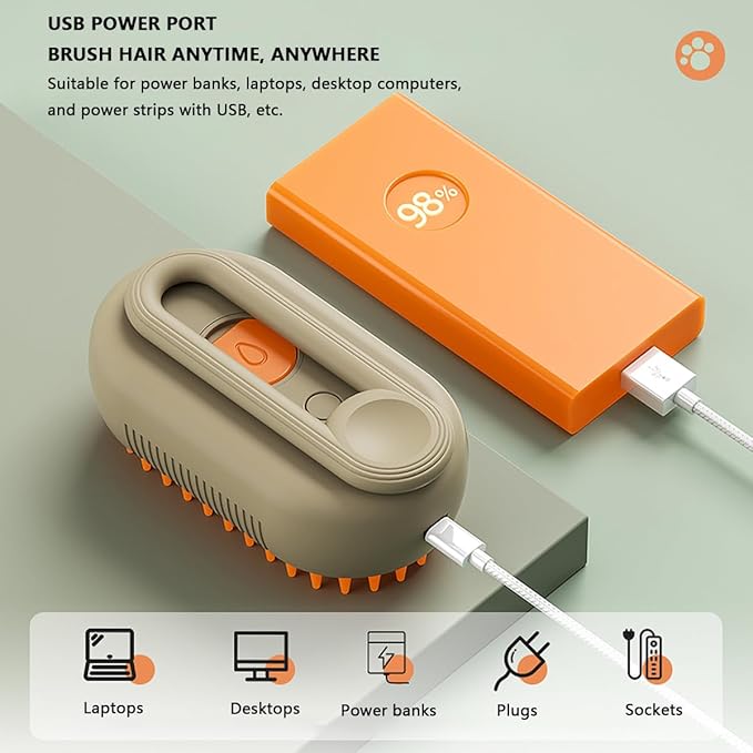 3 in 1 Cat Steam Brush, Pet Steam Cats Brushes Rechargeable Anti-Static Grooming Brushe, Vibration Massage Cleaning Shedding & Combing Multifunctional Hair Removal Comb for Cats Dog (White)-PawvioPets