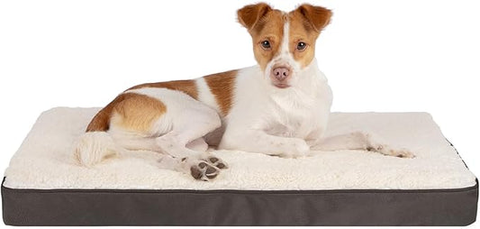 Best Pet Supplies Cute Dog Crate Mat Flat Bed with Waterproof Exterior, Thick Orthopedic Egg Foam Mattress, and Soft Sherpa Fleece Cover for Small, Medium, and Large Breeds - Brown, 41X29X4-PawvioPets