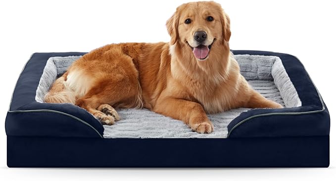 FURTIME Orthopedic Dog Bed for Extra Large Dogs - XL Washable Dog Sofa Beds Large, Supportive Foam Pet Couch Bed with Removable Washable Cover, Waterproof Lining and Nonskid Bottom, Navy Blue-PawvioPets
