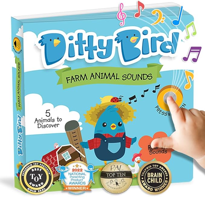 Ditty Bird Farm Animals Sound Book for Toddlers | Interactive Farm Board Book with Real Animal Sounds | Touch & Sound Book for Ages 1-3 | Sensory, Musical Book for Toddlers-PawvioPets
