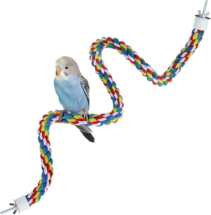 Bird Rope Perches for Parrots, Cockatiels, Parakeets, Budgie Cages Comfy Birds Colorful Rope Toy (31.5inch Metal nut)-PawvioPets
