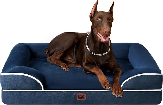 EHEYCIGA Orthopedic XL Dog Beds, Waterproof Memory Foam Dog Bed for Extra Large Dogs, Non-Slip Bottom and Egg-Crate Foam Big Pet Couch Bed with Washable Removable Cover, Navy-PawvioPets