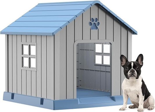 DRATO Dog House Indoor Outdoor for Small to Large Sized Dogs Indoor Outdoor Doghouse Puppy Shelter with Elevated Floor, Easy to Assemble (Blue, 31Inch(31.18 * 33.7 * 32.52))-PawvioPets