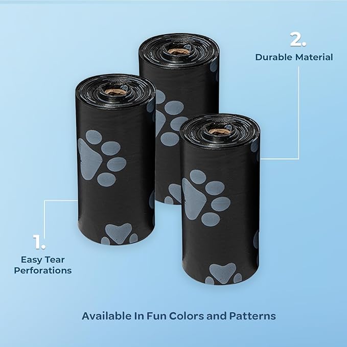 Best Pet Supplies Dog Poop Bags (150 Bags) for Waste Refuse Cleanup, Doggy Roll Replacements for Outdoor Puppy Walking and Travel, Leak Proof and Tear Resistant, Thick Plastic - Black-PawvioPets
