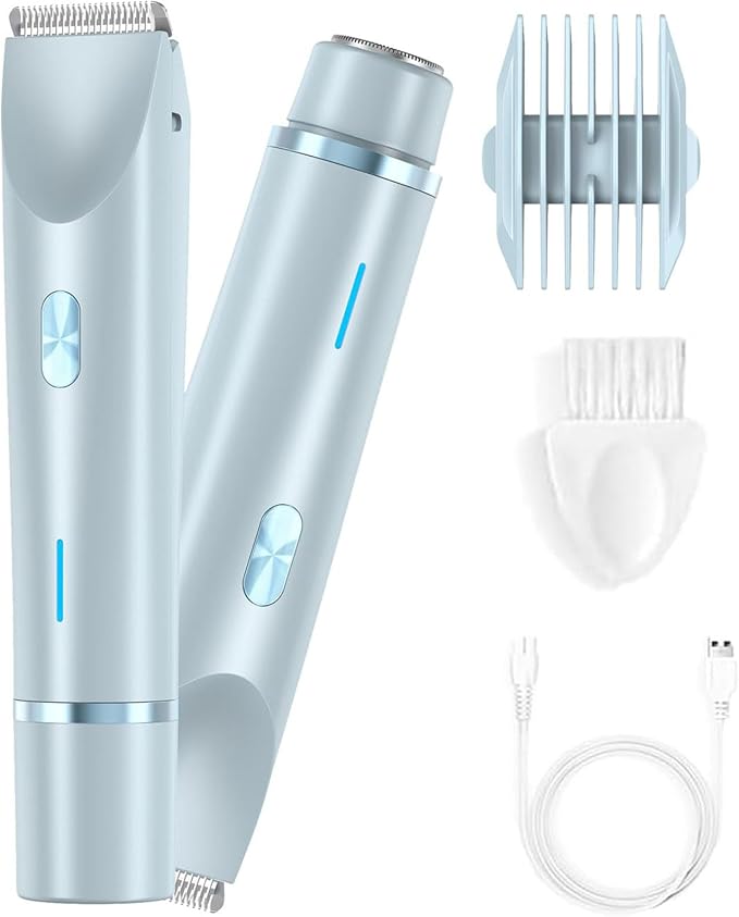 Bikini Trimmer for Women 2025 Upgrade Dual Head Shaver Women Ceramic Blades 2-in-1 Women's Body Shaver Electric Razor 90min Cordless Runtime Waterproof Travel Grooming Kit (Blue)-PawvioPets