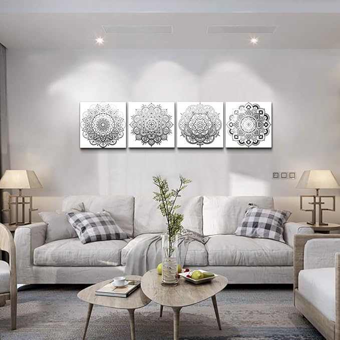 Black and white art Decorative pattern Canvas Wall Art for Living Room Bedroom wall decor Bathroom decorations,4 piece Modern Home decoration inspirational wall paintings Posters Pictures artwork-PawvioPets