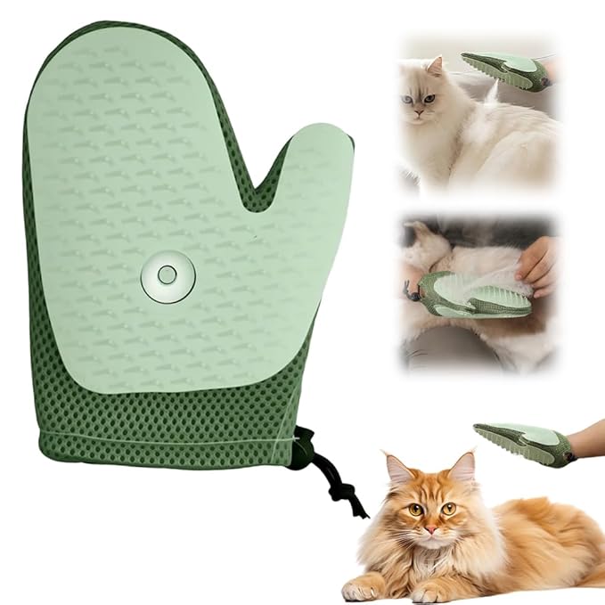 All-in-One Grooming Mist Glove for Pets, Upgrade Efficient Pet Hair Remover Gloves Grooming Spray Comb, Gentle Deshedding Efficient for Dogs & Cats (Green)-PawvioPets