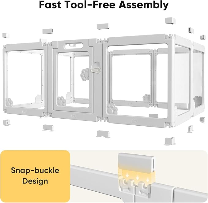 Acrylic Clear Dog Play Pen Indoors, Puppy Playpen with Door for Small Dogs Puppies, Transparent Plastic Pet Playpen Cage Fence Crate Kennel for Cat Kitten Rabbit Bunny Ferret etc (White-10 Panels)-PawvioPets