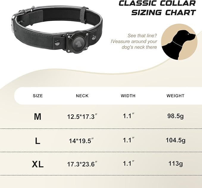 AirTag Dog Collar - Leather Dog Collar with Air Tag Holder | IPX8 Waterproof, Reflective, High - End, Adjustable Soft Padded | Dog GPS Tracker Collars Fit for Medium Large Dogs (Black, M)-PawvioPets