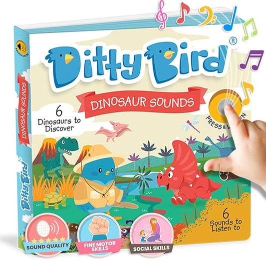Ditty Bird Dinosaur Book for Toddlers | Realistic Dino Sound Book | Interactive T-Rex Board Books for Toddlers 1-3 | Sensory, Musical Books for Dino Lovers | Sturdy Nursery Rhyme Toys for Baby-PawvioPets