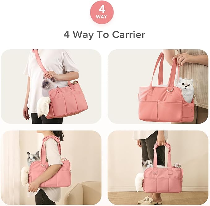 Dog Carriers for Small Dogs, Soft Sided Folding Small Dog Carrier for Dogs Medium Cats Puppies up to 13 Lbs, Washable Breathable Puppy Carrie Carrier for Outdoor Travel (Small Pink)-PawvioPets