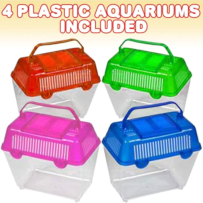 ArtCreativity Small Plastic Aquariums for Kids, Set of 4, Single Fish Aquariums in Assorted Vibrant Colors, Under-The-Sea Party Favors, Aquatic Party Supplies, Aquarium Gift Shop Items, 5 Inches-PawvioPets