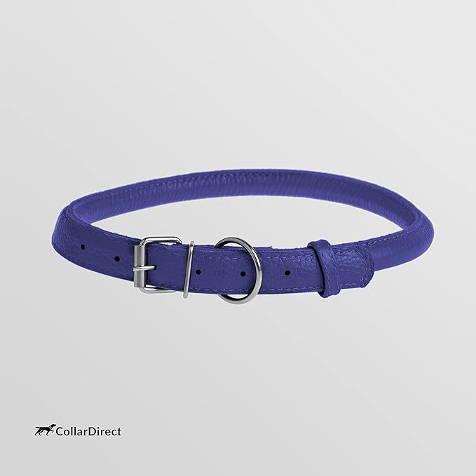 CollarDirect Rolled Leather Dog Collar, Soft Padded Round Puppy Collar, Handmade Genuine Leather Collar Dog Small Large Cat Collars 13 Colors (15-19 Inch, Purple Textured)-PawvioPets
