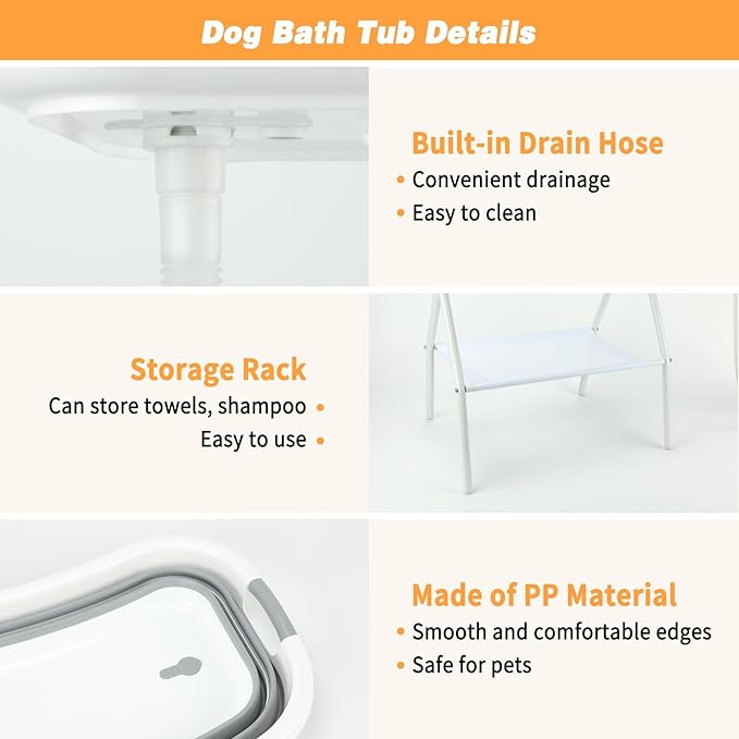 BWOGUE 2 in 1 Portable Dog Bath Tub Elevated Collapsible Dog Bathtub Washing Station with Drainage Hole for Bathing, Shower and Grooming, Pet Tub for Puppy Small Medium Dogs Indoor and Outdoor-PawvioPets