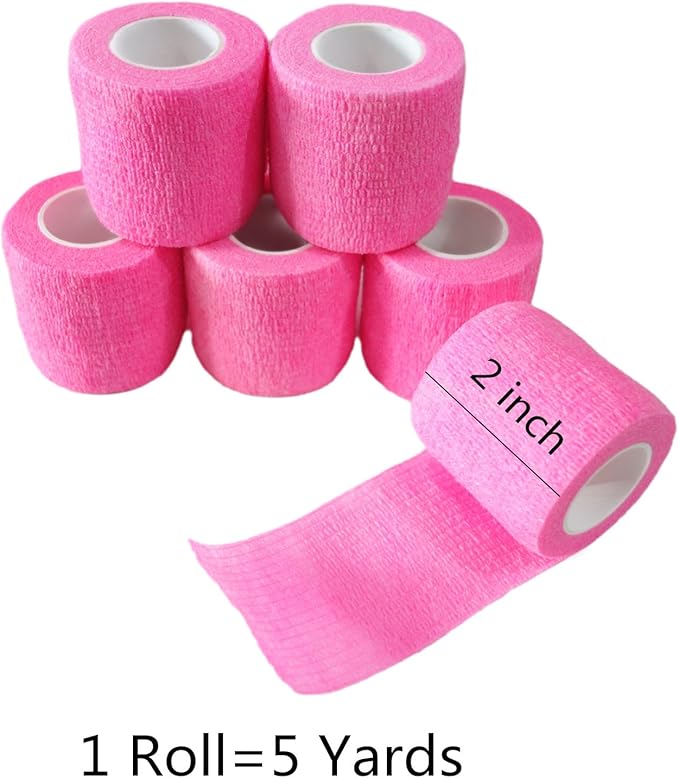 6 Pack 2" x 5 Yards Self Adhesive Bandage Wrap Breathable Cohesive Vet Wrap for Pets, Elastic Self-Adherent Tape for Sports, Wrist, Ankle (Pink)-PawvioPets