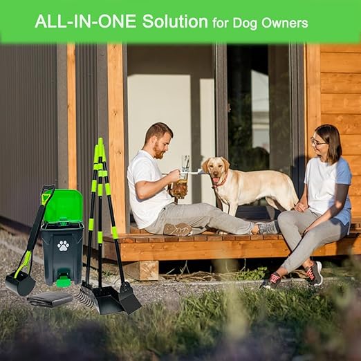 20L/5Gallon Dog Poop Trash Can Outside with Pooper Scooper & 50 Waste Bags- Outdoor Dog Poop Trash Can with Lid, Foot Pedal and Removable Inner Bin Waterproof and Odor Control-PawvioPets