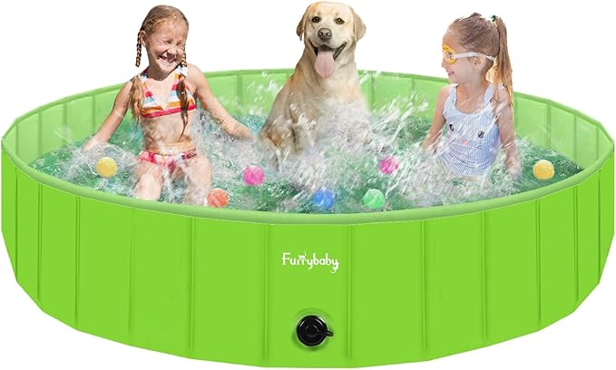 Furrybaby Dog Pool, Foldable Dog Pools for Large Dogs Portable Kiddie Pool Pet Doggie Wading Swimming (Green 63'') Indoor and Outdoor-PawvioPets