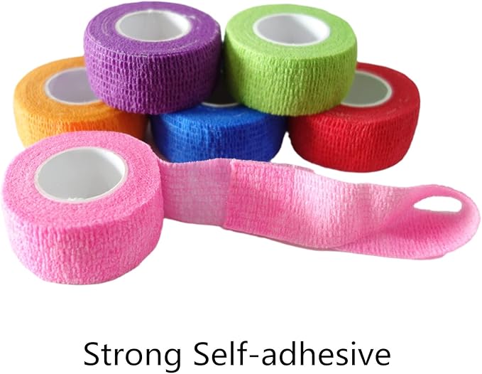 6 Pack 1" x 5 Yards Self Adhesive Bandage Wrap Breathable Cohesive Vet Wrap for Pets, Elastic Self-Adherent Tape for Sports, Wrist, Ankle (Pink)-PawvioPets
