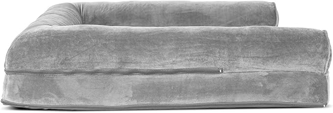 Furhaven Orthopedic Dog Bed for Large Dogs w/ Removable Bolsters & Washable Cover, For Dogs Up to 95 lbs - Faux Fur & Velvet Sofa - Smoke Gray, Jumbo/XL-PawvioPets