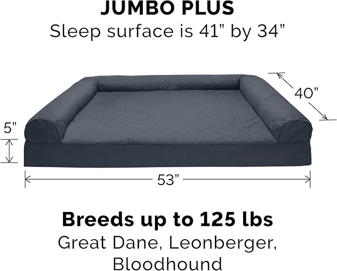 Furhaven Orthopedic Dog Bed for Large Dogs w/ Removable Bolsters & Washable Cover, For Dogs Up to 125 lbs - Quilted Sofa - Iron Gray, Jumbo Plus/XXL-PawvioPets