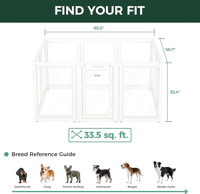 FXW AuraSpace Acrylic Indoor Unleashed Dog Playpen for Medium Dogs, 35 Inch, 10 Panels, White-PawvioPets
