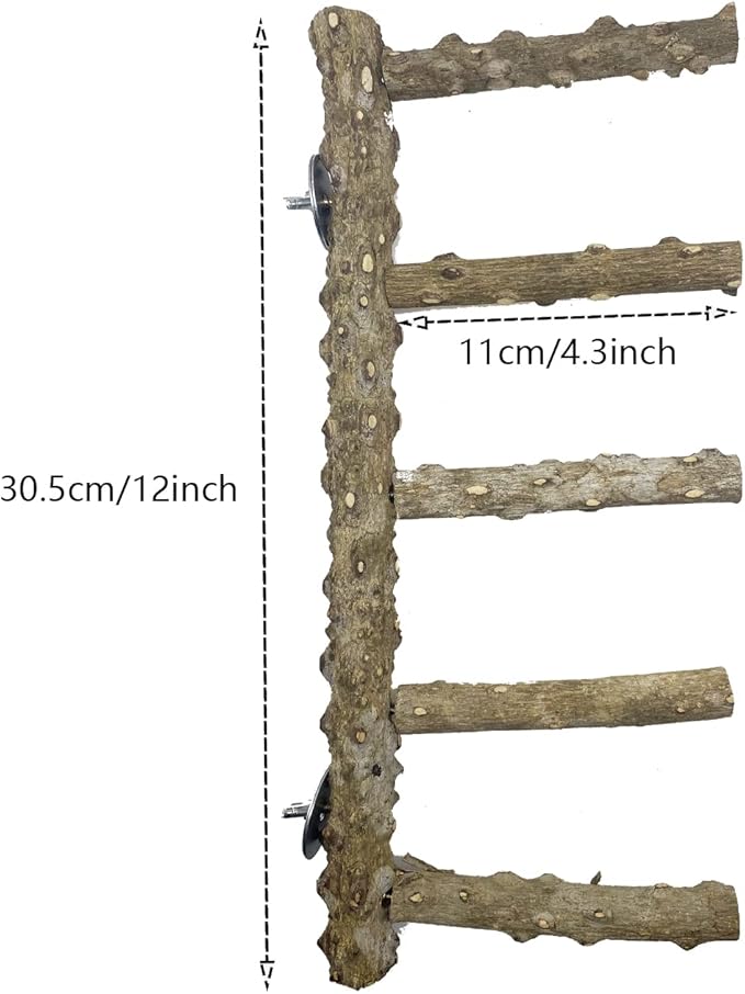 Allazone 3 PCS Nature Wood Bird Ladder Perch Nature Wood Stand Parrot Chew Toy Cage Hanging Pet Cage Bird Climbing Step Ladders for Small Animal-PawvioPets