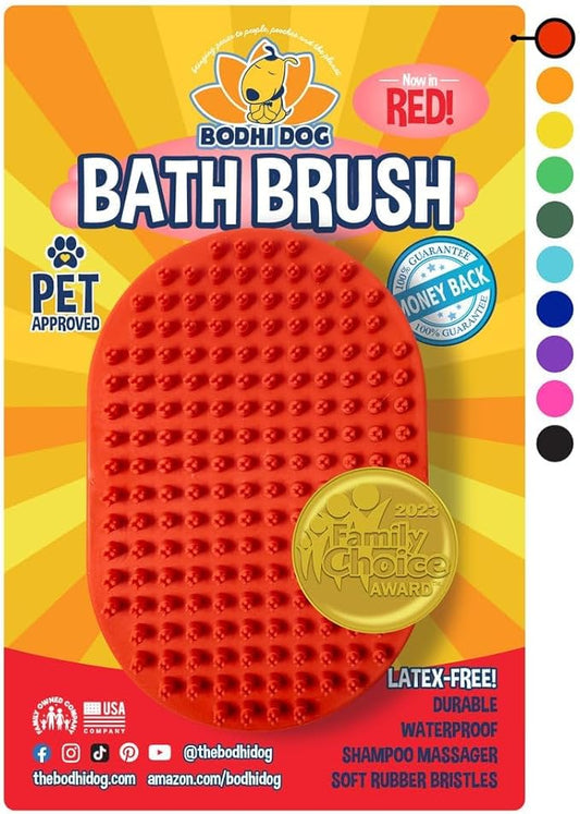 Bodhi Dog Shampoo Brush - Pet Grooming & Bath Supplies for Dogs and Cats - Bath Brush for Long & Short Hair - Premium Scrubber for Shower, Bathing & Massage (One Pack, Red)-PawvioPets