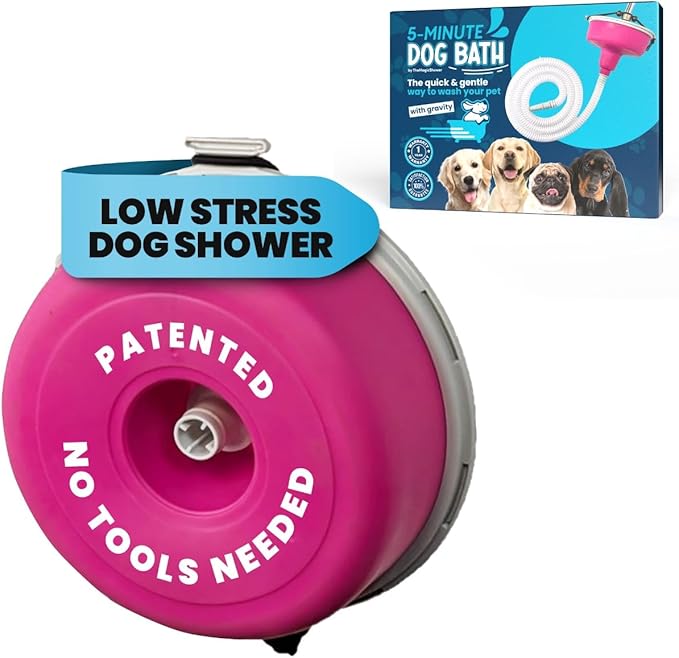 5-MinutePetBath Dog Bath Hose Attachment - Shower Head Accessory for Dog Washing - Low Stress Pet Shower - Portable Wash Station for Grooming, Rinse & Cleaning - Attachable Bathing Essential - Pink-PawvioPets