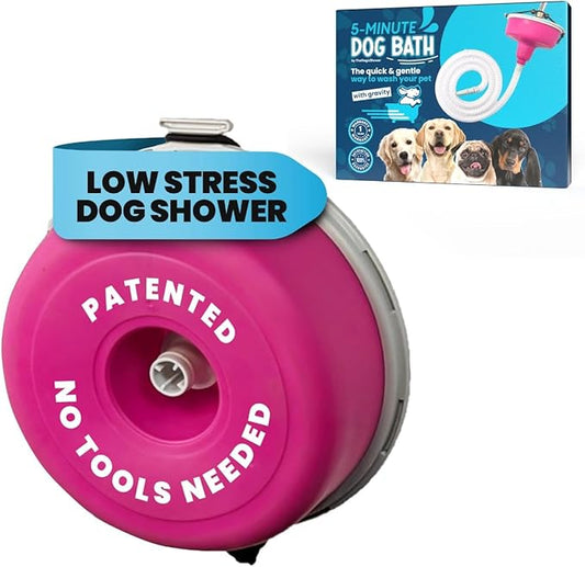 5-MinutePetBath Dog Bath Hose Attachment - Shower Head Accessory for Dog Washing - Low Stress Pet Shower - Portable Wash Station for Grooming, Rinse & Cleaning - Attachable Bathing Essential - Pink-PawvioPets