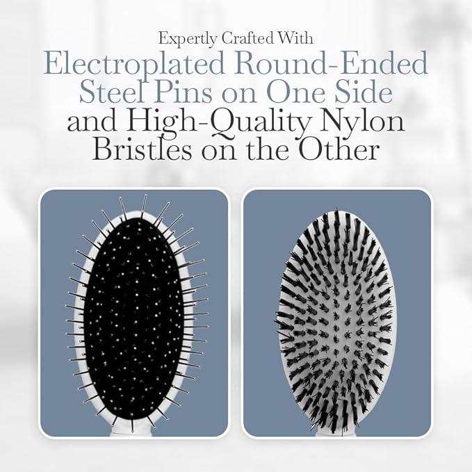 Fuller Brush 2-in-1 Double-Sided Pet Brush - Electroplated Round-Ended Steel Pins Positioned Into a Flexible Cushion on One Side & Nylon Bristles - Remove Shedding - Tool For Grooming Dogs & Cats-PawvioPets