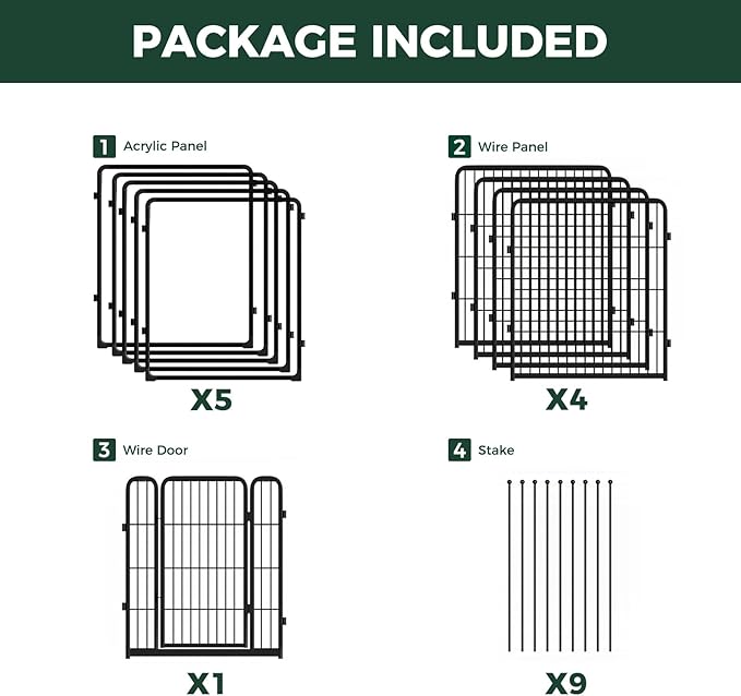 FXW Homeplus Unleashed Indoor Dog Playpen - Stress-Free and Safe Play, Heavy Duty 32 Inch 5 Acrylic Panels + 5 Wire Panels Dog Pen for Small and Medium Dogs, Black│Patented-PawvioPets