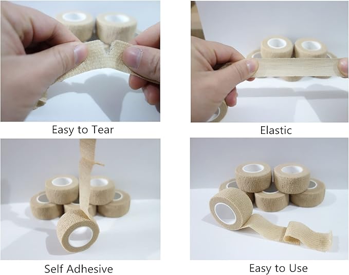 6 Pack 1" x 5 Yards Self Adhesive Bandage Wrap Breathable Cohesive Vet Wrap for Pets, Elastic Self-Adherent Tape for Sports, Wrist, Ankle (Skin Color)-PawvioPets