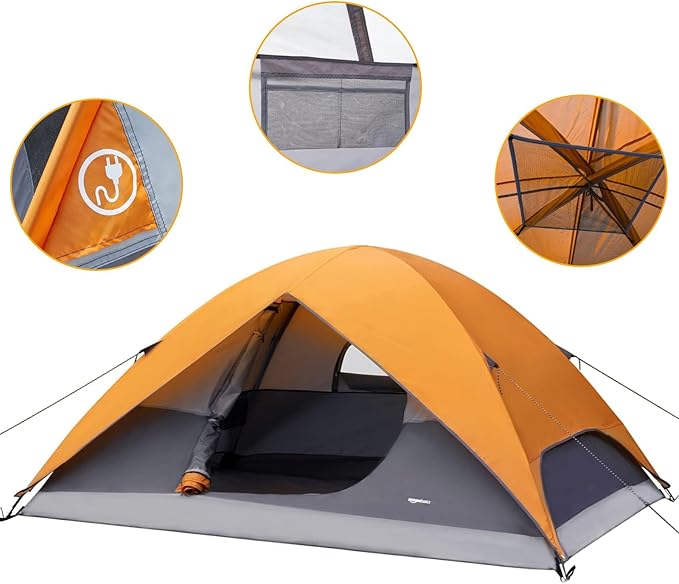 Amazon Basics Camping Tent, 3-Season Dome Design with Rainfly-PawvioPets