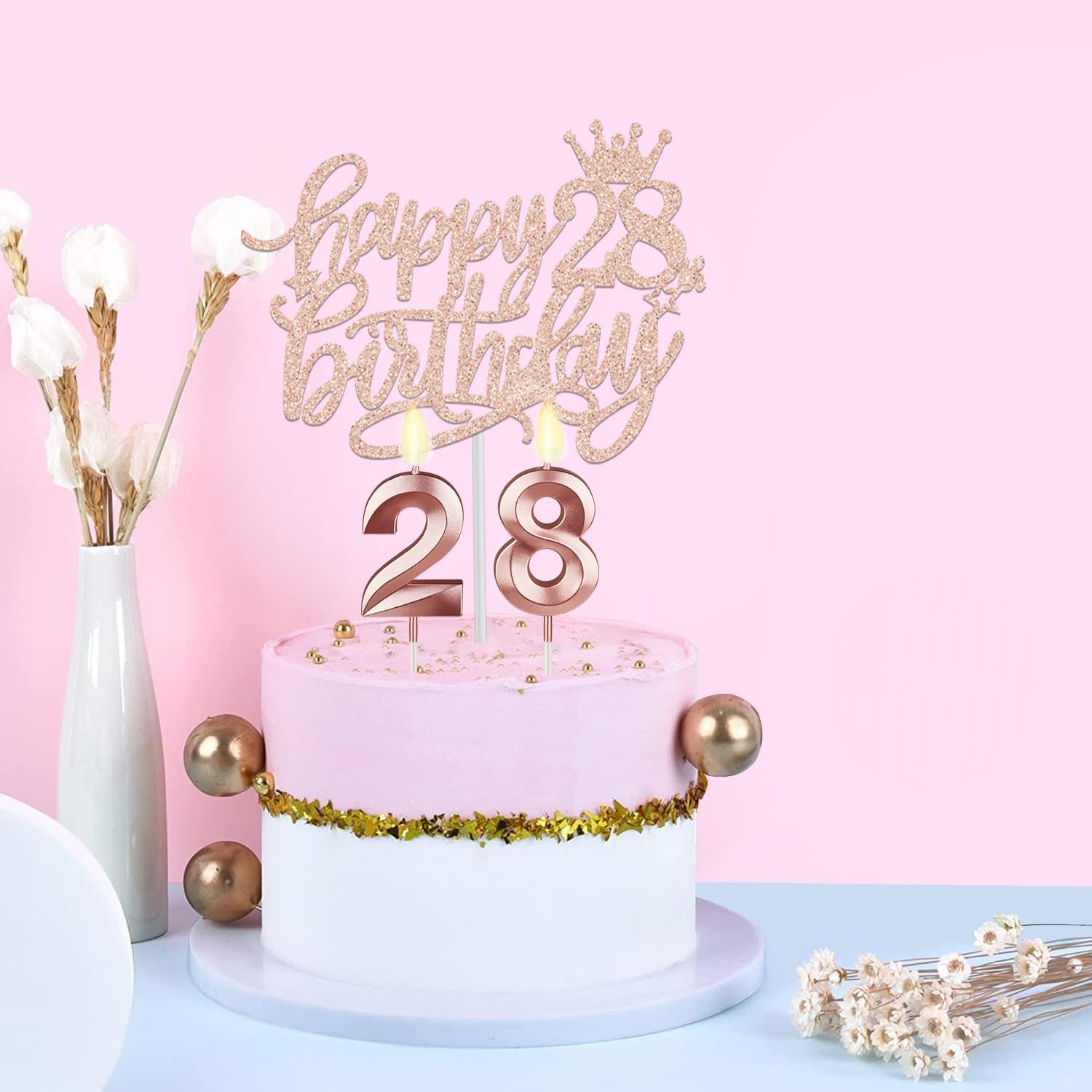 28th Birthday Decorations for Women with Birthday Sash and Tiara, Candles and Cake Topper, Gifts for 28 Year Old Woman