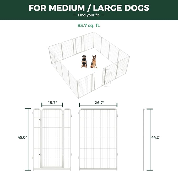 FXW Homeplus Unleashed Indoor Dog Playpen - Stress-Free and Safe Play, Heavy Duty 45 Inch 16 Wire Panels Dog Pen for Large Dogs, White│Patented-PawvioPets