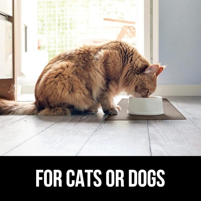 GORILLA GRIP 100% Waterproof Raised Edge BPA Free Silicone Pet Feeding Mat, Dog Cat Food Mats Contain Spills Protects Floors, Placemats for Cats and Dogs Water Bowl, Pets Accessories 28x18 Beige-PawvioPets