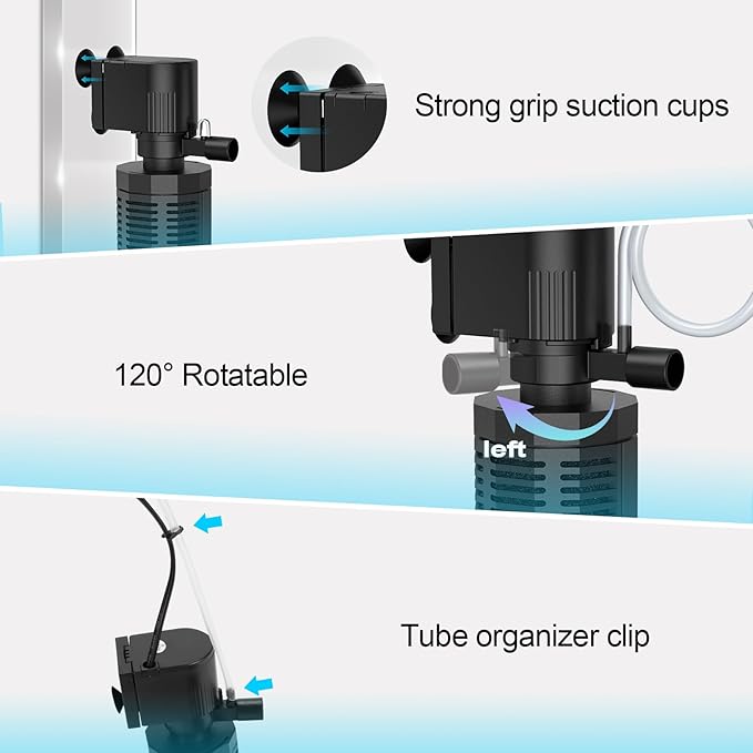 Aquarium Internal Filter for 20-50 Gallons, Ultra-Quiet Fish Tank Filter Biochemical Filtration 320GPH Powerful Pump Submersible Aquarium Filter Tank Clear Air Supply-PawvioPets