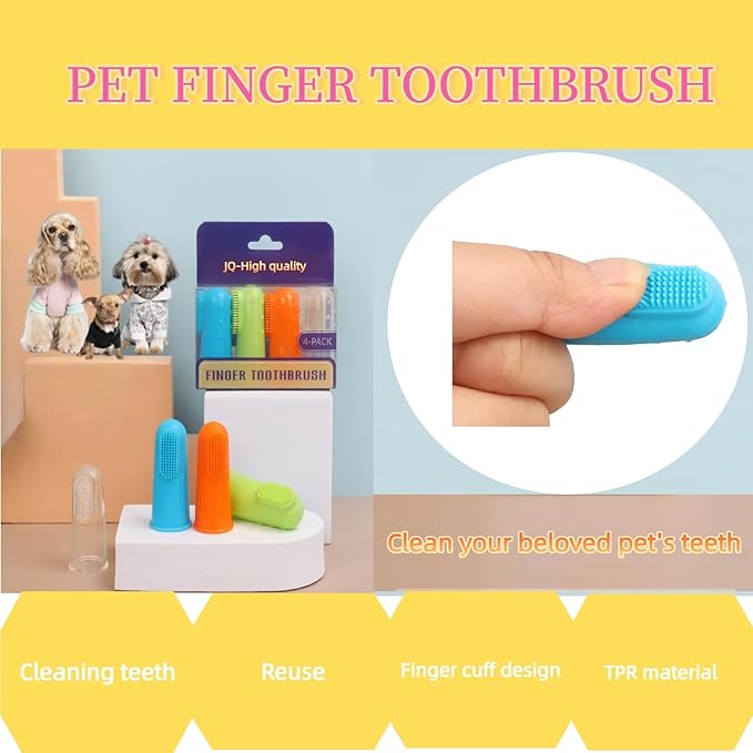 4 Pack Pet Tooth Brushing Kit – Extra Soft Finger Toothbrushes for Cats & Dogs Gentle Plaque & Tartar Removal, Freshens Breath Pain-Free Teeth Cleaning for Small to Large Pets-PawvioPets