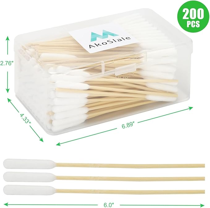 Dog Ear Cleaner Q Tips, 200pcs 6-Inch Long Cotton Swabs for Dogs - Biodegradable Qtips for Ear Cleaning, Infection Treatment, Wax Removal & Pet Care-PawvioPets