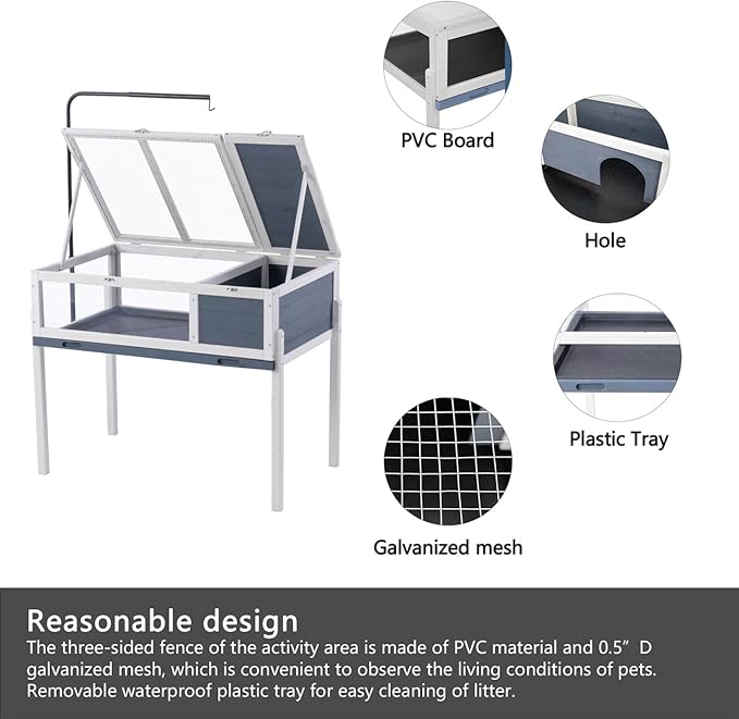 BIRASIL Wood Tortoise House, Indoor Turtle Habitat Reptile Cage, Tortoises Enclosure for Small Animals Lizards Hamster-PawvioPets