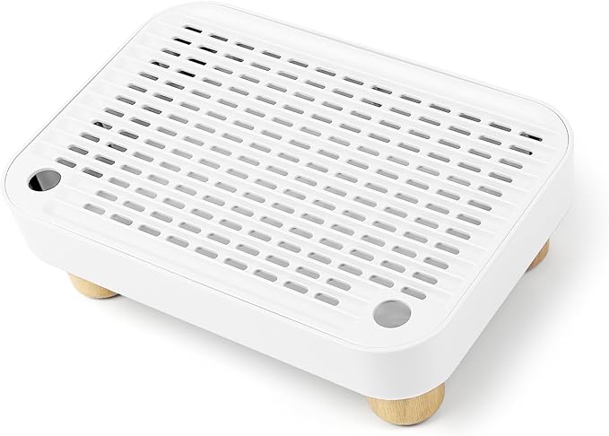 Cat Litter Box Step Ramp, Cat Litter Catcher Mat with Wooden Feet, Filter Function, Cat Pedal Stool for Self-Cleaning Cat Litter Box, Ideal for Kitten & Elderly Cats (White)-PawvioPets