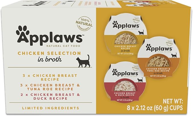 Applaws Natural Wet Cat Food, 8 Count, Limited Ingredient Cat Food Pots, Chicken Variety Count in Broth, 2.12oz Pots-PawvioPets