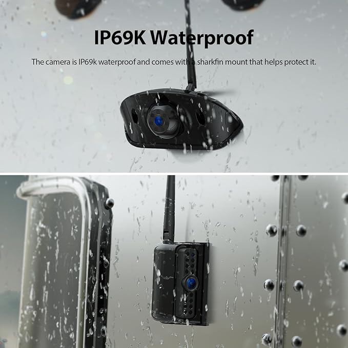 3-Camera Wireless RV Backup Camera System with 7-Inch Monitor, 1 Rear Sharkfin, 2 Side Cameras, DVR Monitor & IR Night Vision, IP69K Waterproof, Compatible with Furrion Pre-Wired RV Trailer-PawvioPets