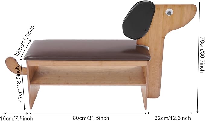 Cute Dog Shoe Bench with Cushion, 51.6”L x 11.8”W Puppy Shoe Storage Bench Dark Brown 2-Tire Bamboo Shoes Rack Bench for Entryway Living Room Hallway Bedroom 220Lbs Load Capacity-PawvioPets