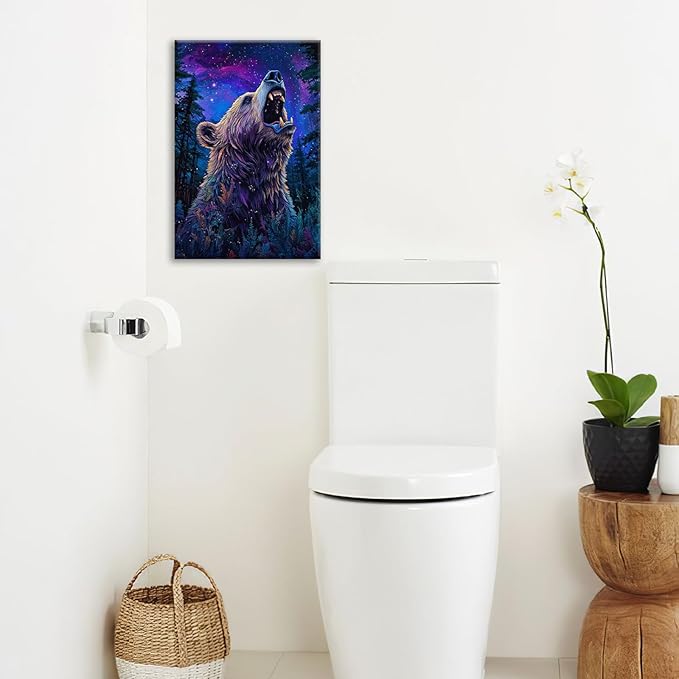 Bear Forest Wall Art Canvas Fantastic Animal Wall Decor Prints Framed Painting Pictures Gifts Artwork for Bathroom Kitchen 16"x24"-PawvioPets