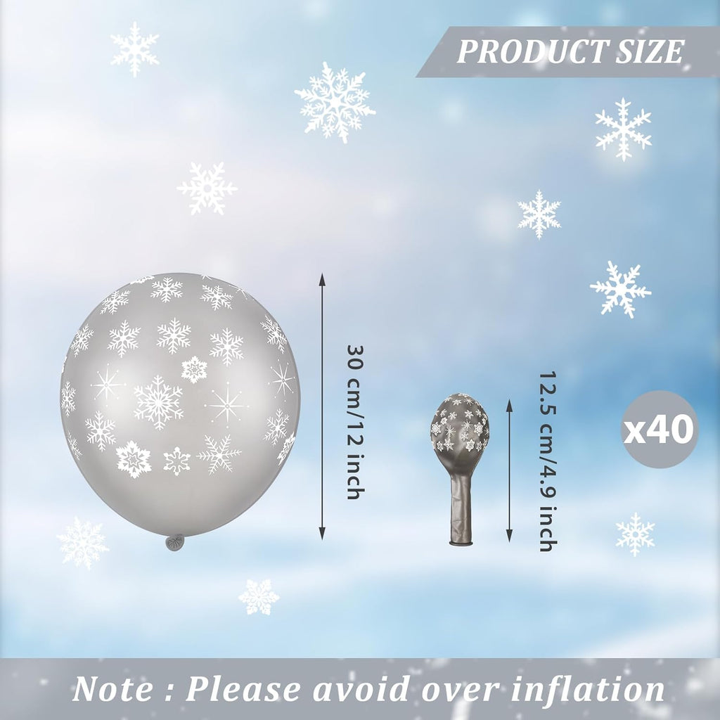Skylety 40 Pieces Snowflake Balloons Bulk Winter Transparent Snowflake Latex Balloons for Christmas Birthday Wedding Party Decorations (Silver)