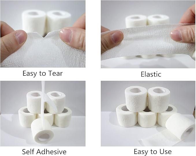 6 Pack 2" x 5 Yards Self Adhesive Bandage Wrap Breathable Cohesive Vet Wrap for Pets, Elastic Self-Adherent Tape for Sports, Wrist, Ankle (White)-PawvioPets
