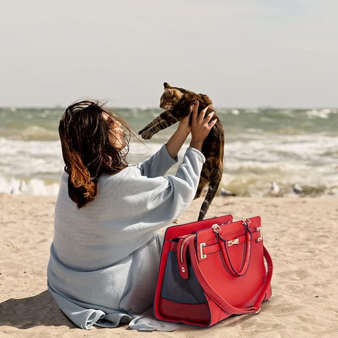 Fashion Pet Carrier Dog Cat Carrier Purse Soft-Sided Leather Handbag Pet Tote Bag for Small Dogs Puppy and Cats TSA Airline Approved (Red)-PawvioPets